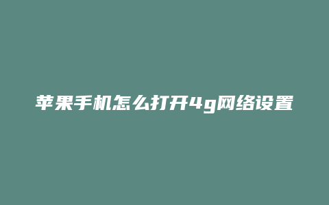 苹果手机怎么打开4g网络设置